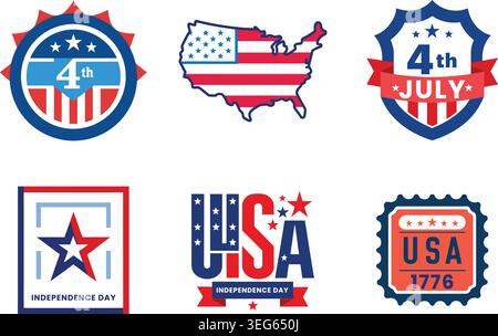 Set of usa independence day icons and emblems with july 4th patriotic collection Stock Vector