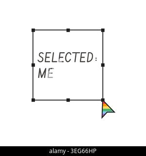 Design software selection box illustration with text and rainbow pride cursor on white. Creative retro aesthetic graphic for LGBTQ pride month, queer Stock Vector