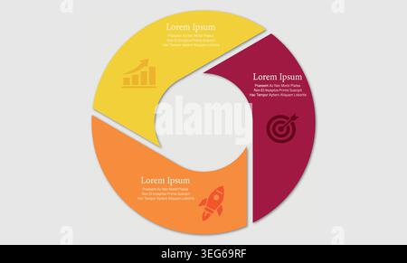 Concept of arrow business model with 3 successive steps. Colorful graphic elements. Stock Vector