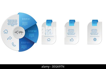 Concept of arrow business model with 3 successive steps. Colorful graphic elements. Stock Vector