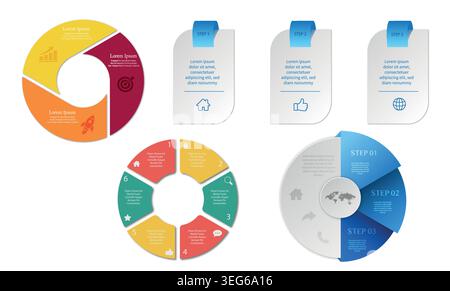 Concept of arrow business model with 3 successive steps. Colorful graphic elements. Stock Vector