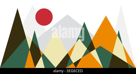 Mountains Abstract flat color illustration. Abstract simple landscape. Colorful multiply hills Design Stock Vector