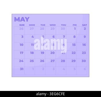 May calendar 2D cartoon object Stock Vector