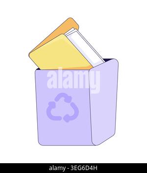 Recycling box filled with papers folder 2D cartoon object Stock Vector