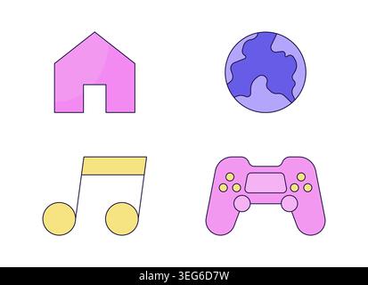 Basic app icons 2D cartoon objects set Stock Vector