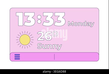 Weather and time display widget 2D cartoon object Stock Vector