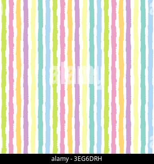 Seamless pastel stripe pattern with hand painted vertical lines, colorful abstract background in soft pink, blue, yellow and green tones Stock Vector