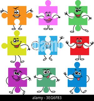 Funny cartoon puzzle characters Stock Vector