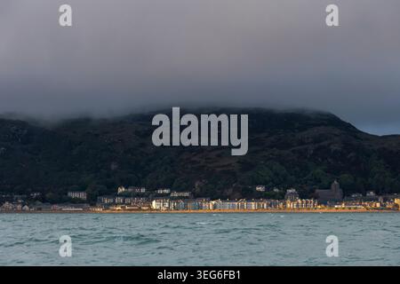 The port of Barmouth in North Wales seen under low cloud. The hill above the town, Dinas Oleu, was the first bit of land given to the National Trust Stock Photo