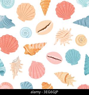 Cute Pastel Seashells and Ocean Life Seamless Pattern Stock Vector