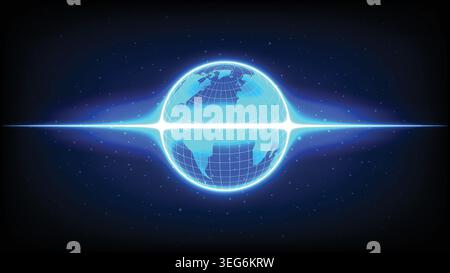 Abstract digital Earth globe with powerful light beam and stars, Global connection and technology concept Stock Vector