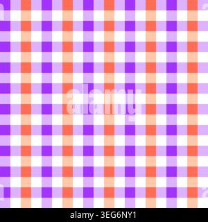 Seamless Halloween gingham pattern in orange and purple. Vector checkered background for festive autumn designs. Stock Vector