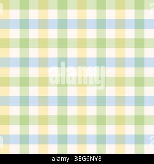 Seamless pastel gingham pattern with green, blue, and yellow stripes. Vector checkered plaid for summer and spring design. Stock Vector