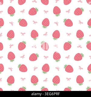 Seamless pattern with pink strawberries and rbows on white background. Stock Vector