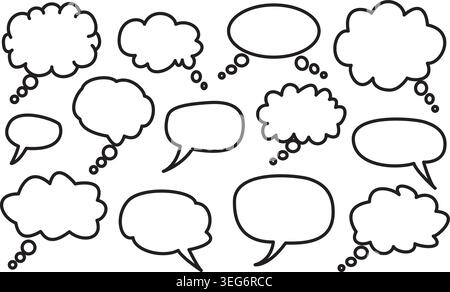 Set of hand drawn speech bubbles and thought balloons for comic design and communication talk graphics Stock Vector