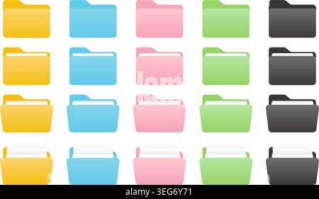 Folder with Documents Vector Icon Illustration Set Stock Vector