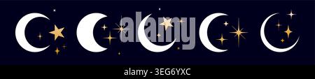 Half moon with stars set Stock Vector