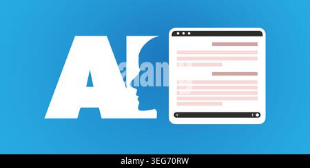 Artificial intelligence symbol with human profile next to web browser window. concept showing automated code generation. ideal fortech blogs. software Stock Vector