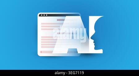 Artificial intelligence symbol with human profile on a web browser window. concept showing automated code generation. ideal fortech blogs. software de Stock Vector