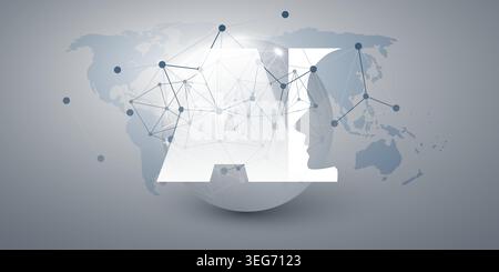 Grey and White Machine Learning. Artificial Intelligence. Cloud Computing and Global Networks Concept Stock Vector