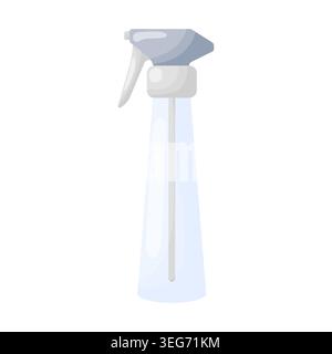 Flat design illustration of a clear transparent plastic spray bottle with a grey trigger pump, isolated on white background, gardening, cleaning and p Stock Vector