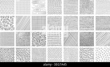 Hand-drawn crosshatch patterns with organic lines and pencil textures vector illustration set. Stock Vector