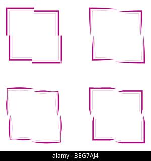 Purple corner border. Vivid frame collection. Vector square decoration. Modern elegant ornament Stock Vector