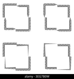 Black outline border. Linear frame collection. Vector square ornament. Simple graphic decoration Stock Vector
