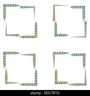 Green patterned border. Colorful frame set. Vector corner ornament. Creative square decoration Stock Vector