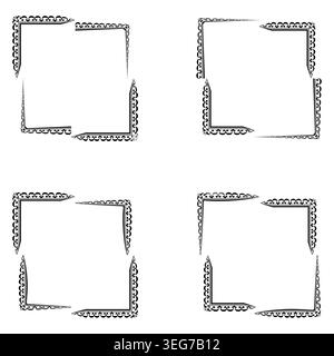 Ornamental square border. Black vintage frame. Vector lace outline. Decorative elegant pattern Stock Vector