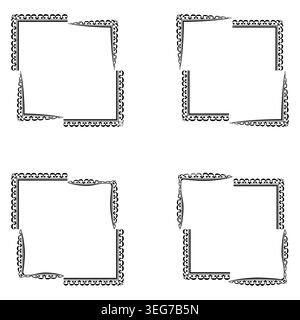 Decorative tribal frame. Geometric border ornament. Vector angular outline. Teal coral symmetry Stock Vector