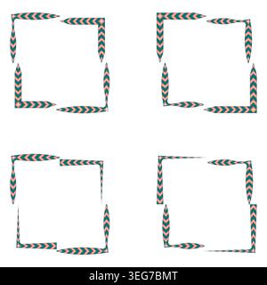 Dark patterned border. Corner frame collection. Vector geometric ornament. Detailed square element Stock Vector