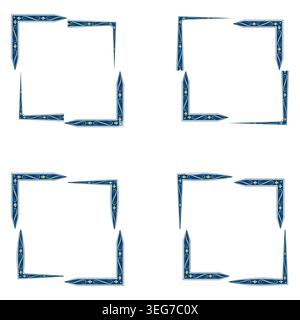 Stylish blue border. Corner frame collection. Vector geometric ornament. Minimal square decoration Stock Vector