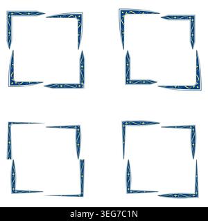Blue stroke border. Geometric frame set. Vector corner element. Abstract square ornament Stock Vector