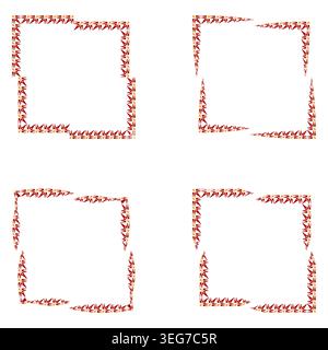 Red corner border. Patterned frame collection. Vector square decoration. Decorative ornament set Stock Vector