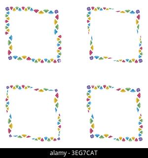 Colorful festive border. Bright frame collection. Vector square ornament. Vivid playful decoration Stock Vector