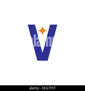letter v triangle blue sky star simple geometric logo vector Stock Vector