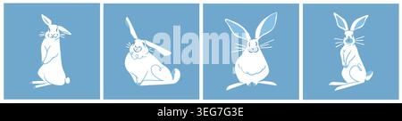 Hand drawn abstract vector graphic clipart illustration collection with white adorable cute,cartoon bunny character.Trendy kids modern design concept Stock Vector