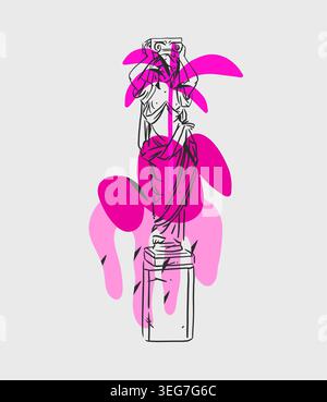 Hand drawn vector abstract graphic,greek ancient sculpture statues and column line modern contemporary poster.Antique vintage classic sculpture in Stock Vector