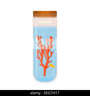 Coral in laboratory test tube.Coral research and marine conservation concept.Endangered coral sample.Scientific efforts to preserve coral reefs.Vector Stock Vector