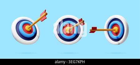 3D Three targets with arrows hitting bullseye Stock Vector