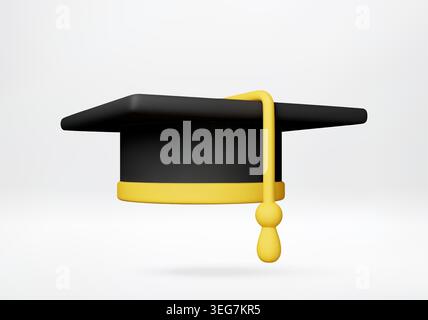 3D Graduation cap with yellow tassel Stock Vector