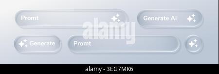3d glass icon button with ui transparent box, . Text star artificial and search 3d symbol with app liquid agent. Intelligence ai frame and screen Stock Vector