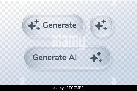 Ai prompt generate with glass icon button for ui transparent box. Text star artificial with ai 3d symbol for app liquid agent. Intelligence toggle ai Stock Vector