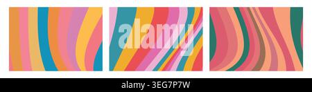 Beautiful vintage backgrounds collection. Wavy lines in trendy retro style. Stock Vector