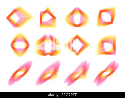 Overlapping shapes set. Trendy gradient transparent geometric elements Stock Vector