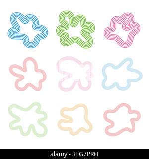 Abstract stripy shapes collection. Different rounded organic form set with lines Stock Vector