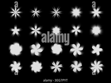 Brutalism flower shapes with dotted halftone effect Stock Vector