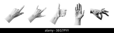 Halftone hand. Retro collage elements set. Trendy vintage collection of hands gesture signs Stock Vector