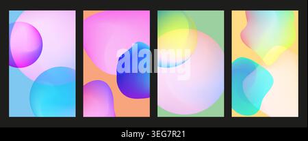 Trendy cover set with 3d gradient shapes. Vivid colors poster collection Stock Vector